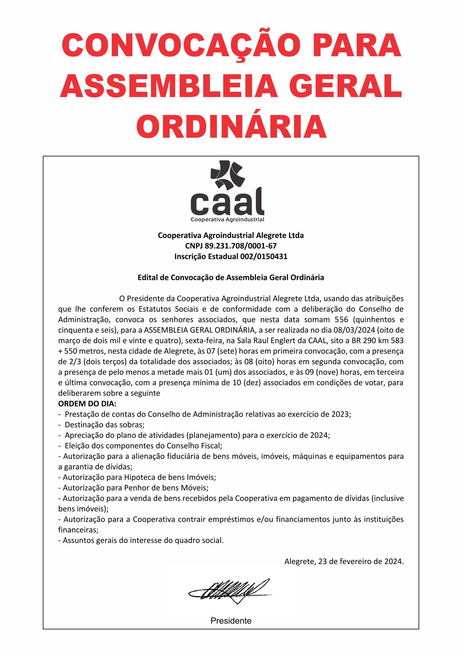 Convocação para Assembleia Geral Ordinária